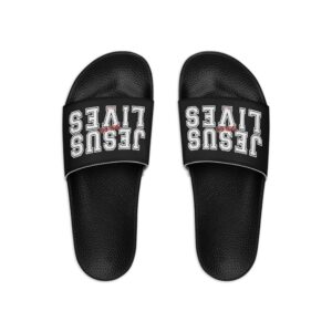 Mens Black Slide Sandals – Jesus Saves Lives – Christian Inpsiration