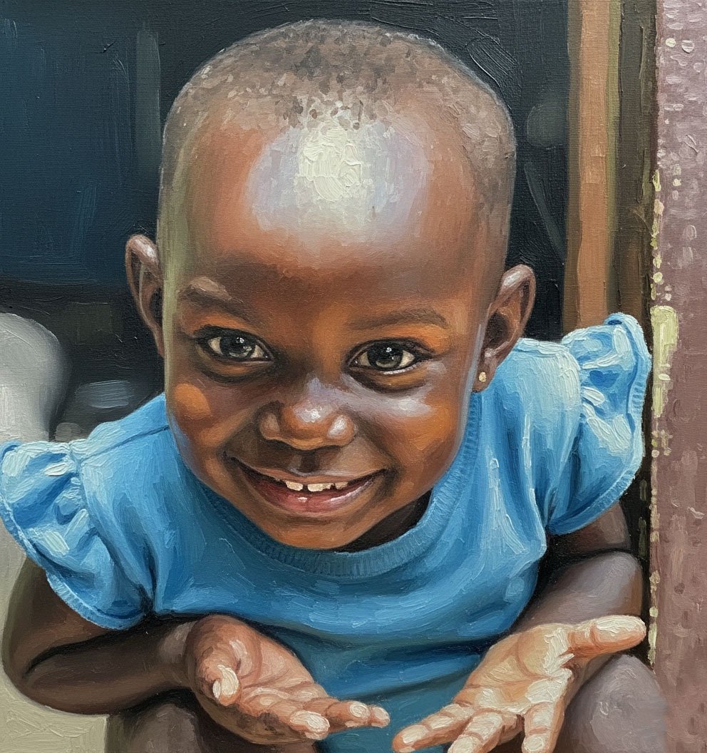 Home Little Explorer | Digital Art Download Vibrant Blue Child Portrait