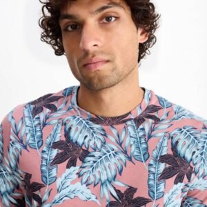 C&A Men's Tropical Leaf Print Crew Neck T-Shirt