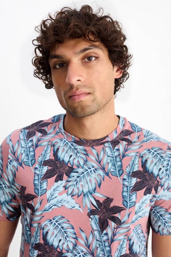 C&A Men's Tropical Leaf Print Crew Neck T-Shirt