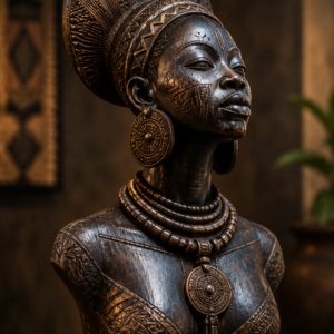 Traditional African Queen Bronze Bust – Tribal Heritage Decorative Statue