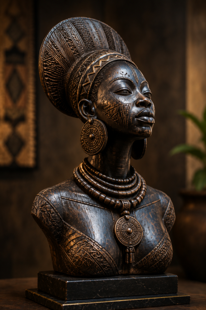 Traditional African Queen Bronze Bust – Tribal Heritage Decorative Statue